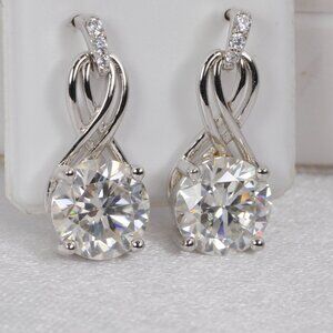 Certified Moissanite 4ct Dangle Earrings 925 Sterling